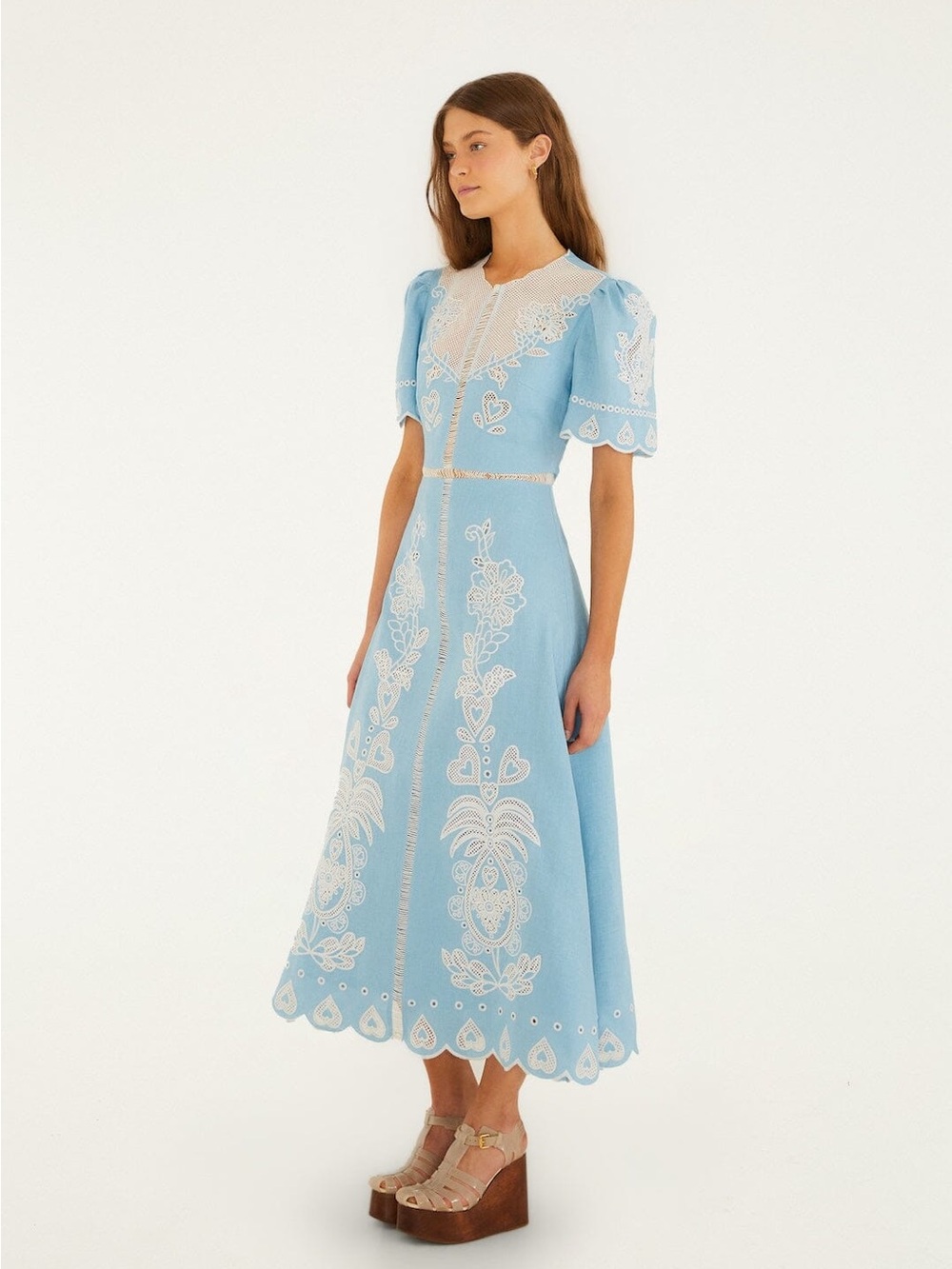 FARM RIO Light Blue Embroiderede Midi Dress - Picture 5 of 5